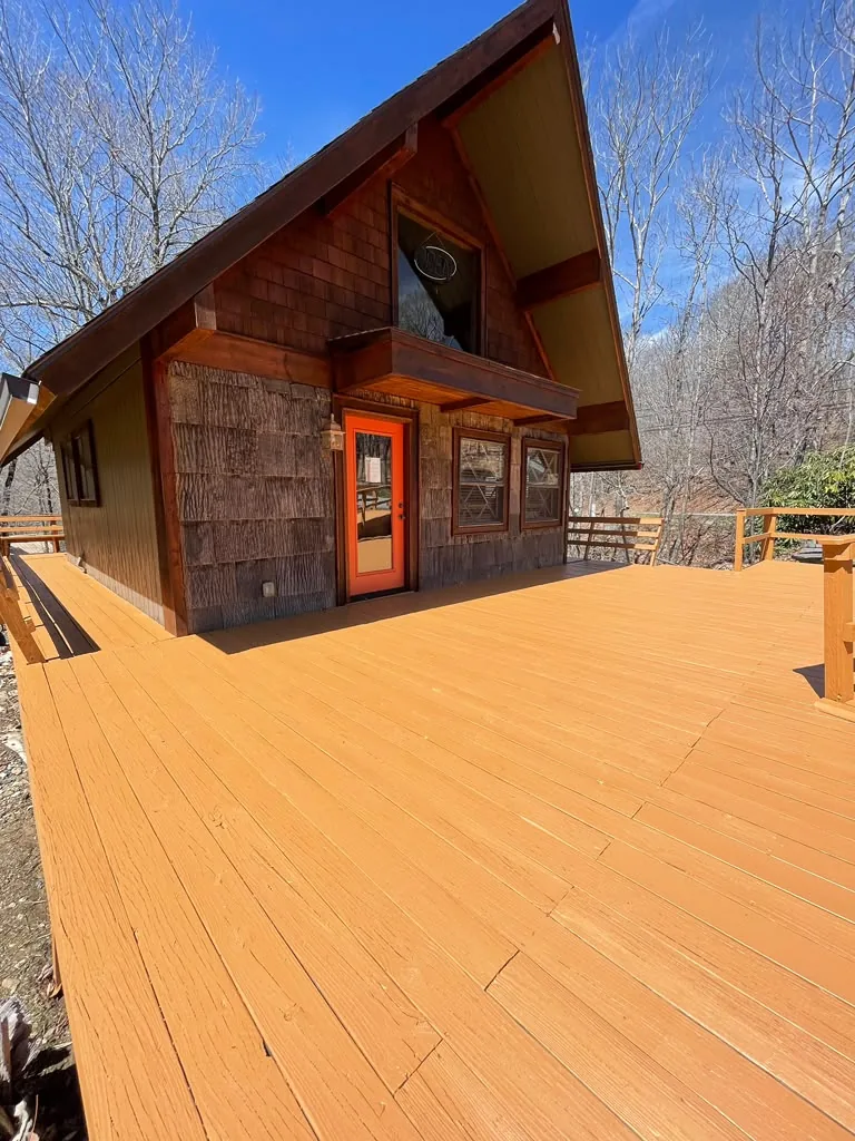 Restored cabin deck after preparation and staining